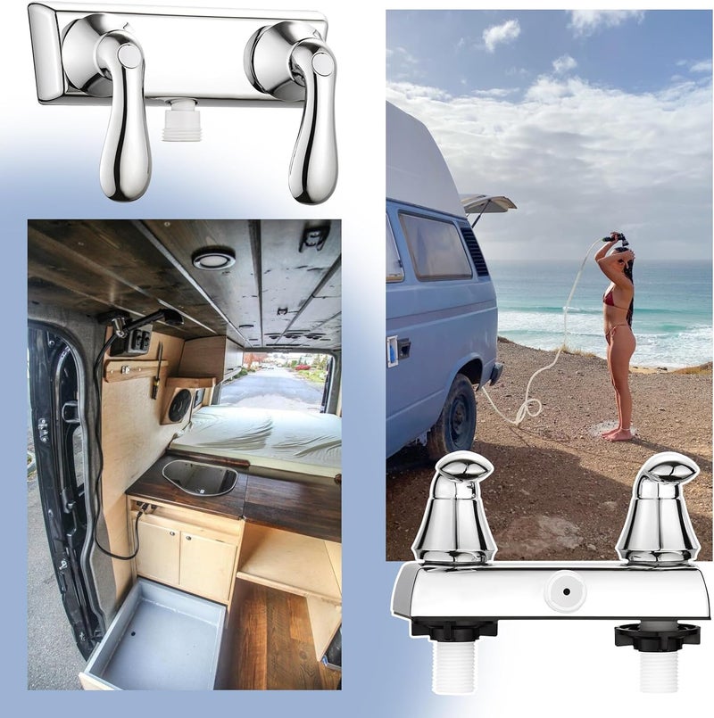 OasisFlow RV Shower Faucet 4" Camper Shower Faucet Replacement Valve Diverter with Hot/Cold Handles Compatible with Dura Faucet DF-SA100LH (Chrome Polished) - Image 5